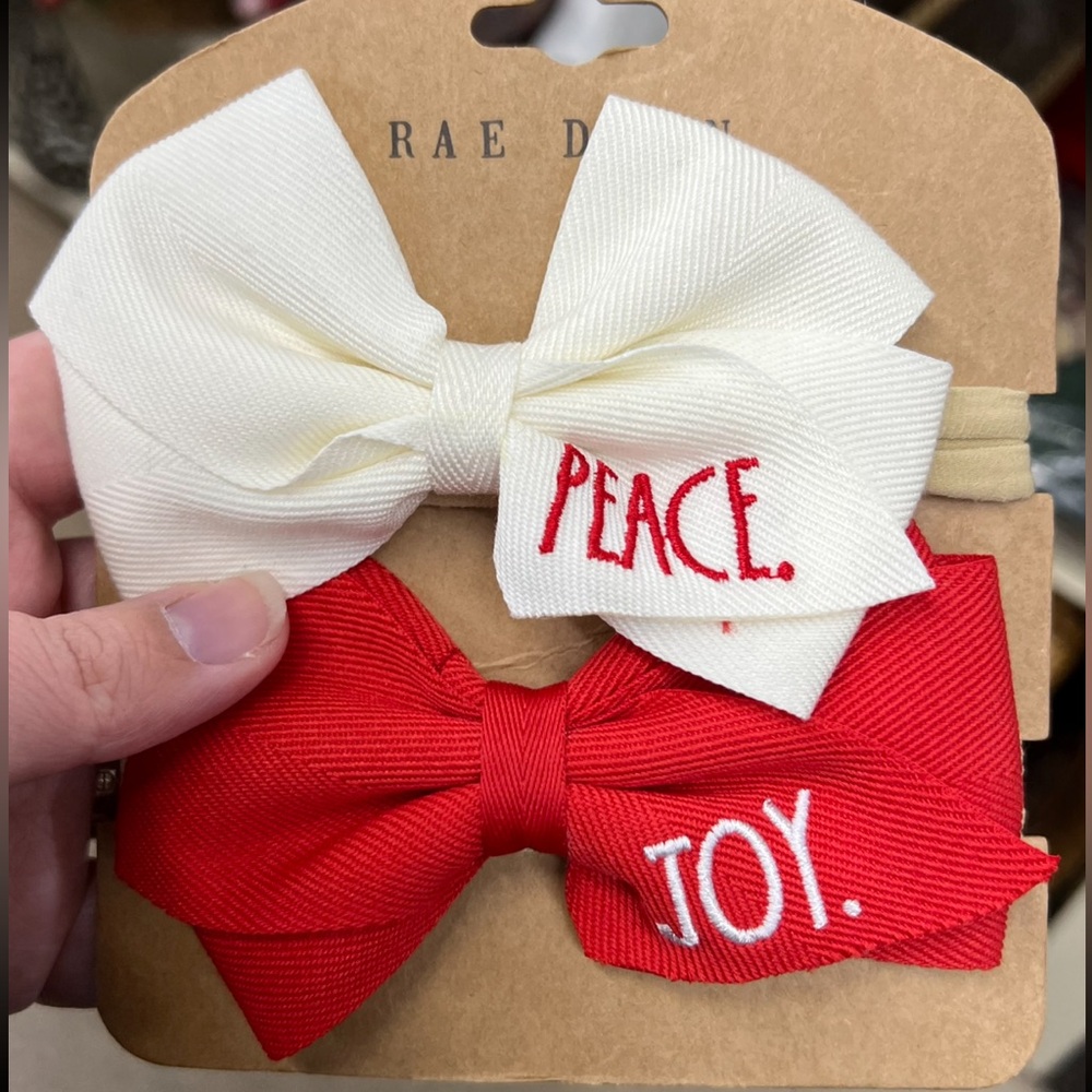 Rae Dunn "PEACE/JOY" Headband Holiday Bows Christmas